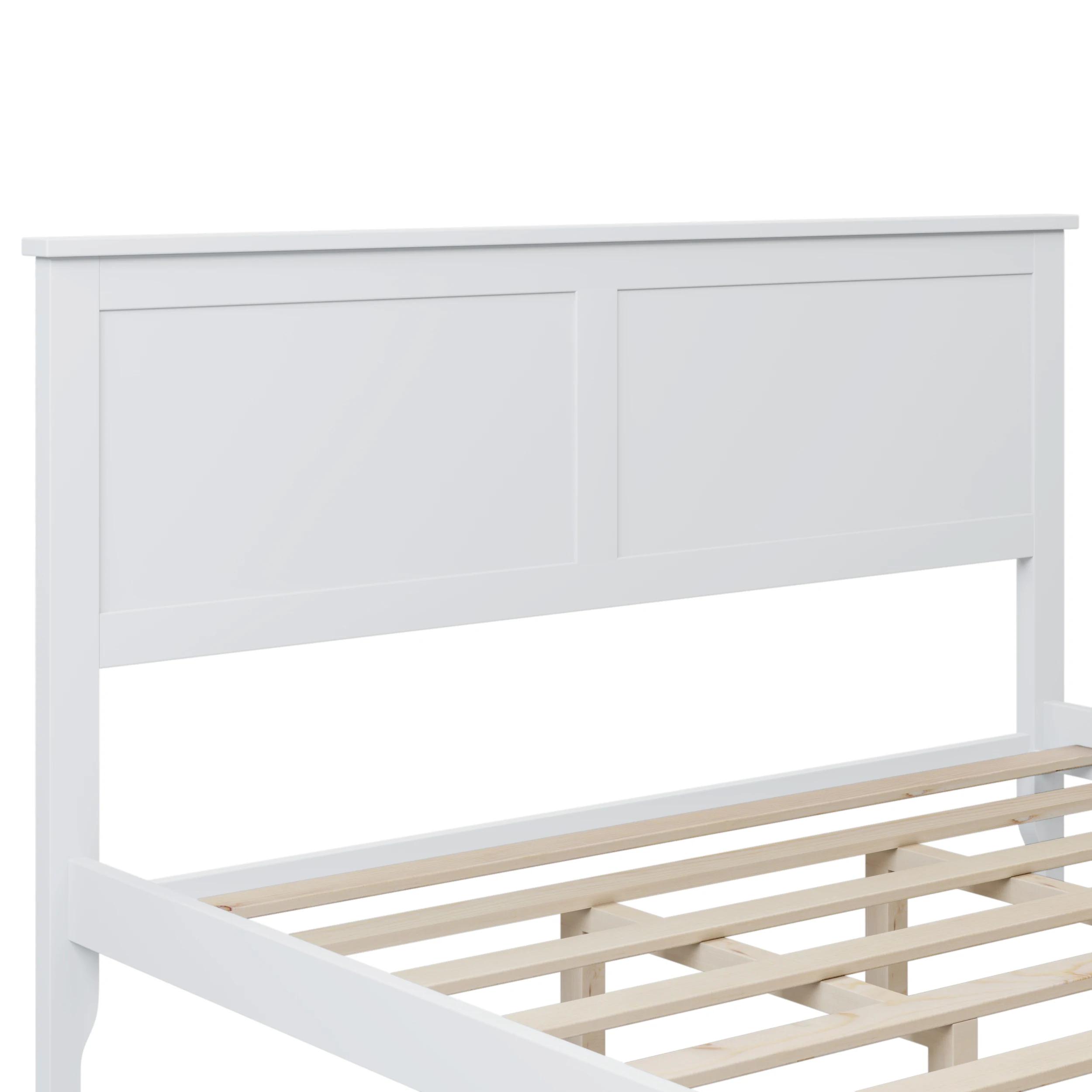 Lit à plateforme moderne en bois massif blanc, queen size