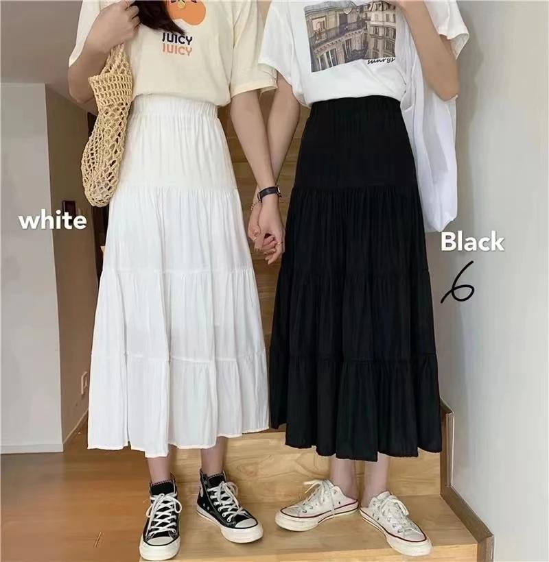 Jupe longue trapèze chic pour femme, taille haute élastique, patchwork blanc et noir, style vintage,