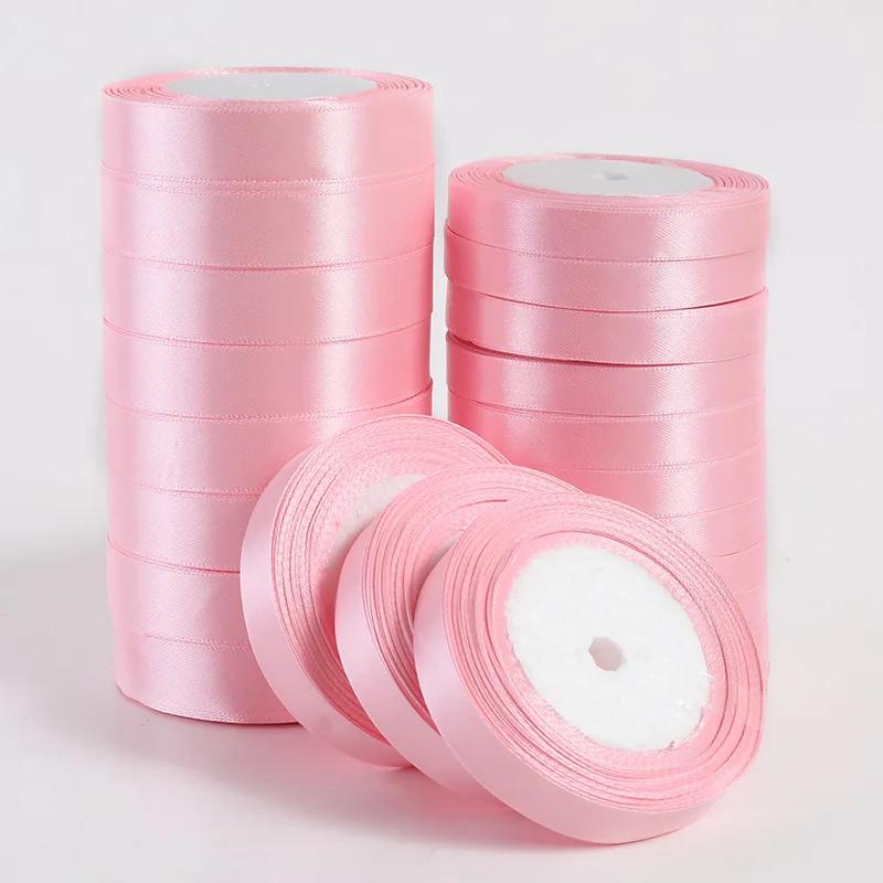 Rubans en Satin de soie rose, 22 mètres/rouleau, 6/10/15/20/25/40/50mm, pour bricolage, artisanat, n
