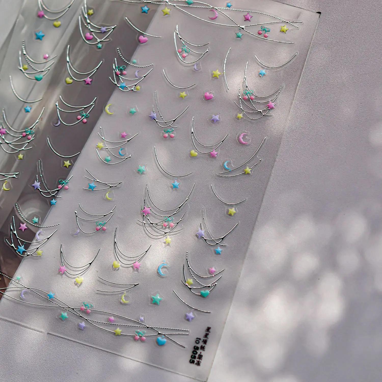 Bulles d'eau irisées étoiles brillantes colorées 5D Nail Art autocollants rêveur goutte d'eau auto-a