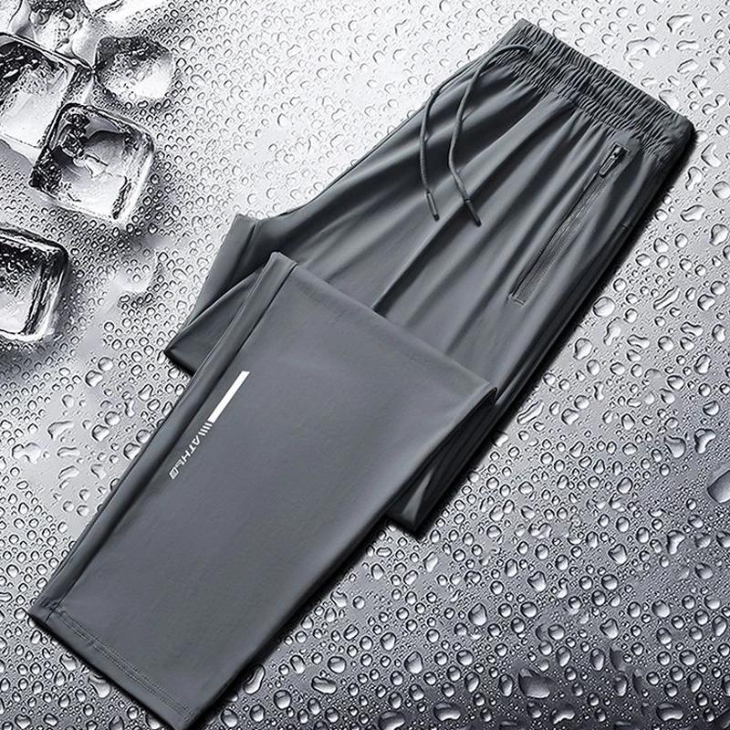 Pantalon Long en Soie Glacée pour Homme Coupe Slim, Ample, Haute, vaccage Rapide, Course en Plein Ai