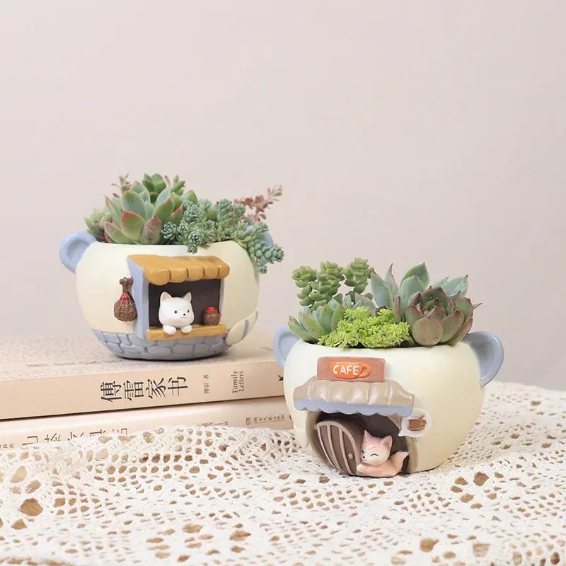 Petit Pot de Plantes en Résine, user inière Succulente pour Bureau à Domicile, Mini Ornement, Décora