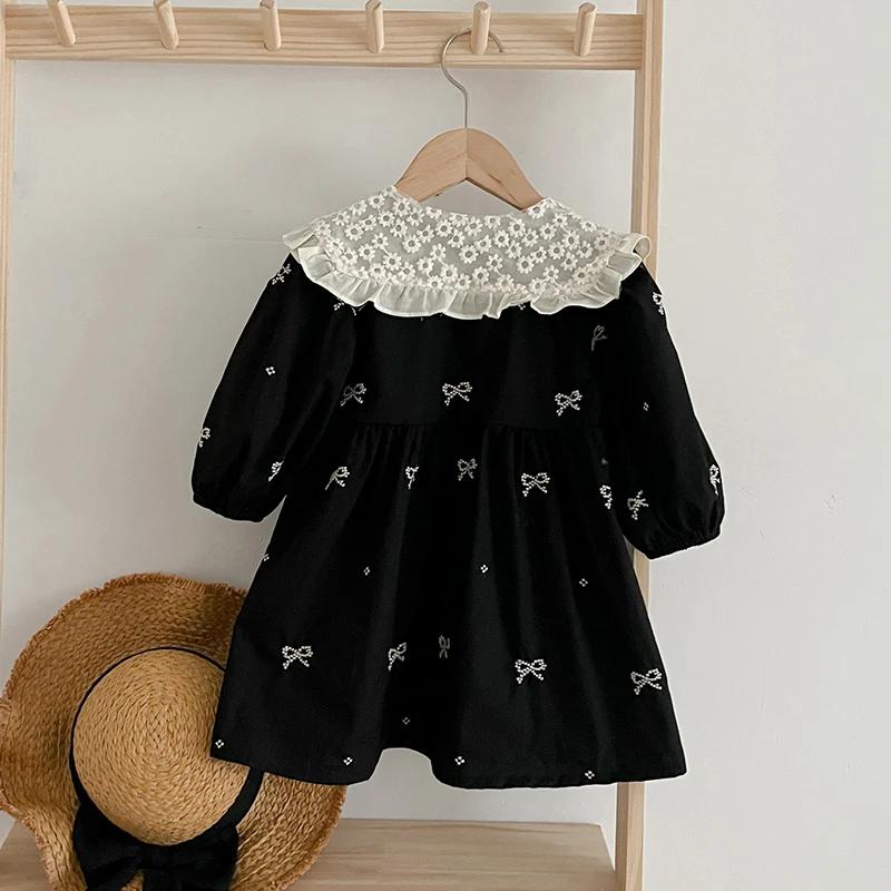 Robe de princesse d'automne pour filles de 0 à 6 ans, vêtements pour bébés filles, col papillon, une