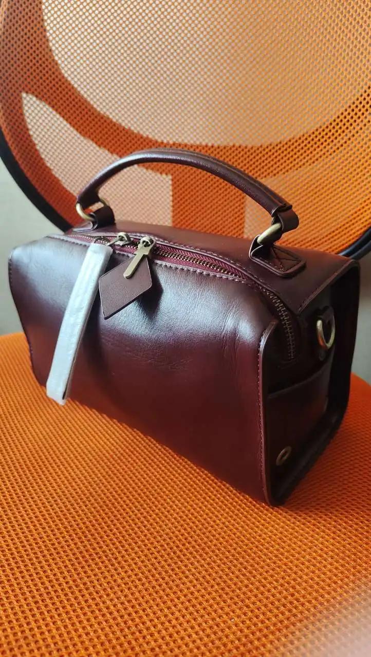 Sac à bandoulière en cuir ciré Zency pour femmes, sac à main avec deux longues sangles