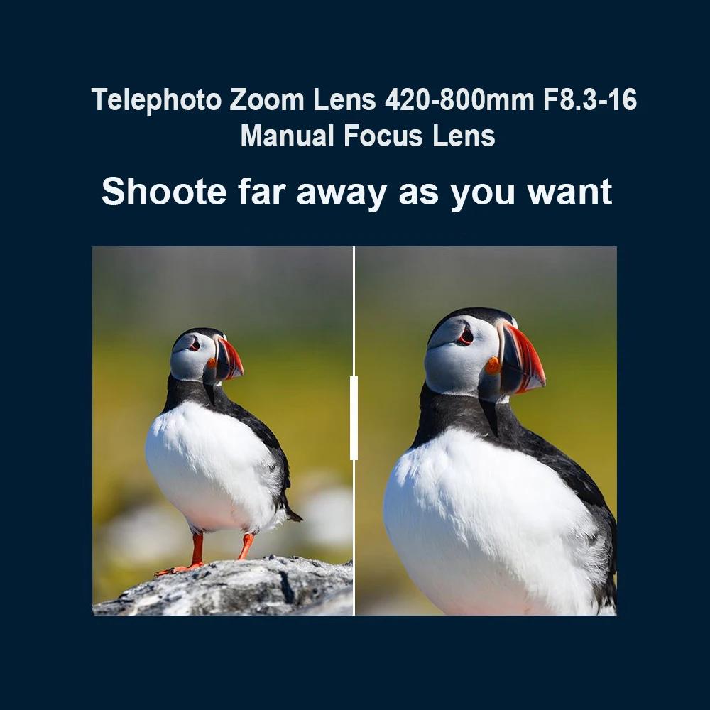 Lightdow 420-800mm F8.3-F16 Super téléobjectif à Zoom manuel avec anneau de montage en T pour object