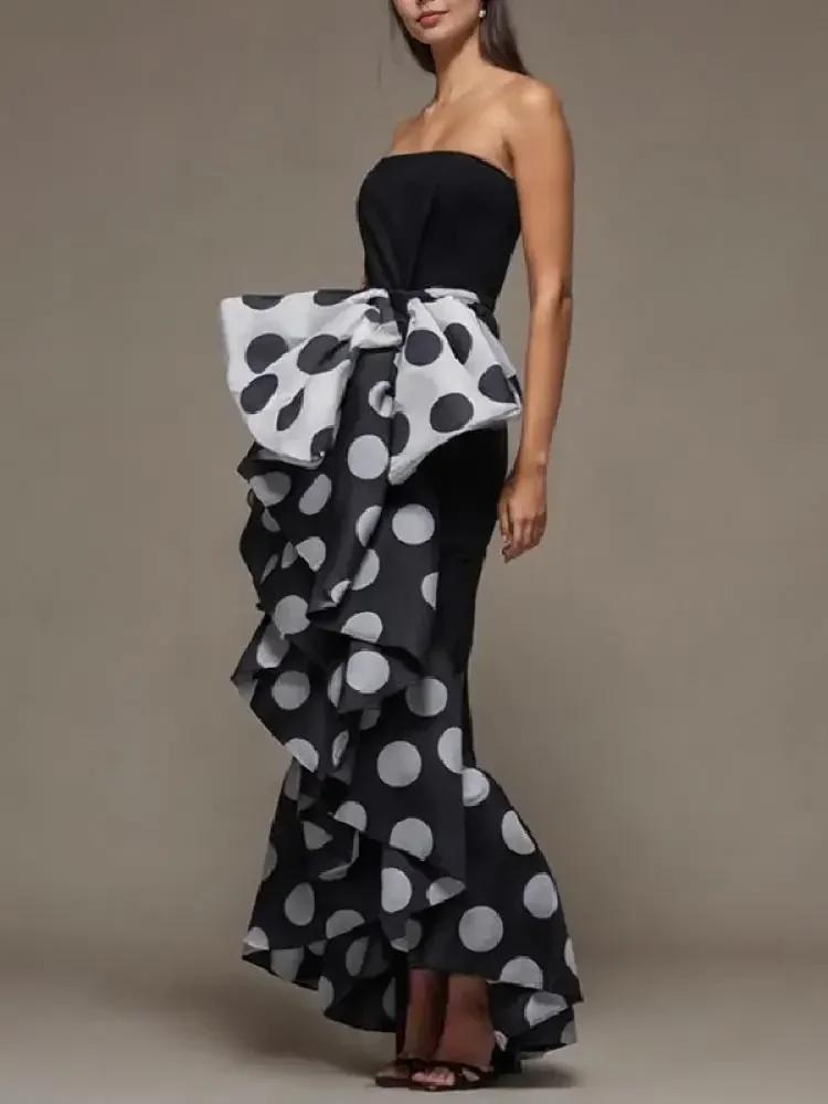Bonboho-Robe fourreau serrée à pois pour femmes, robes de soirée à volants ornées de nœuds, robe de 