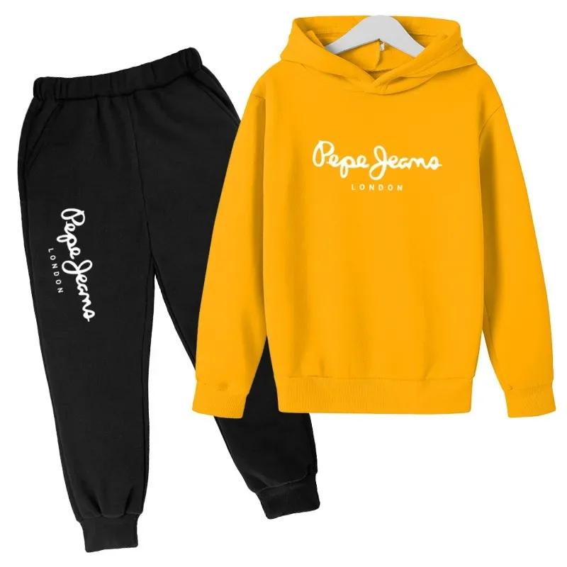 Sweat à capuche + pantalon pour loisirs, 2 pièces, lettres imprimées, survêtements pour garçons et f