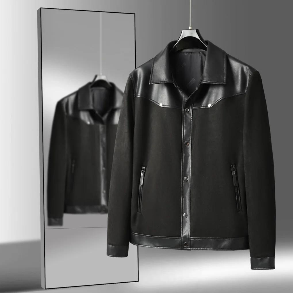 Veste décontractée d'affaires en simili daim épissé en cuir Pu pour hommes, printemps et automne