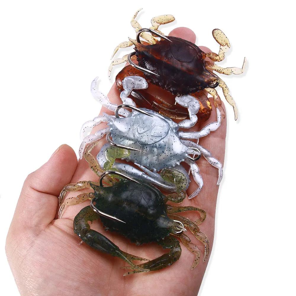 HENGJIA 3 pièces 8 cm 19g 3D Simulation crabe appât avec crochet artificiel souple Silicone leurre p