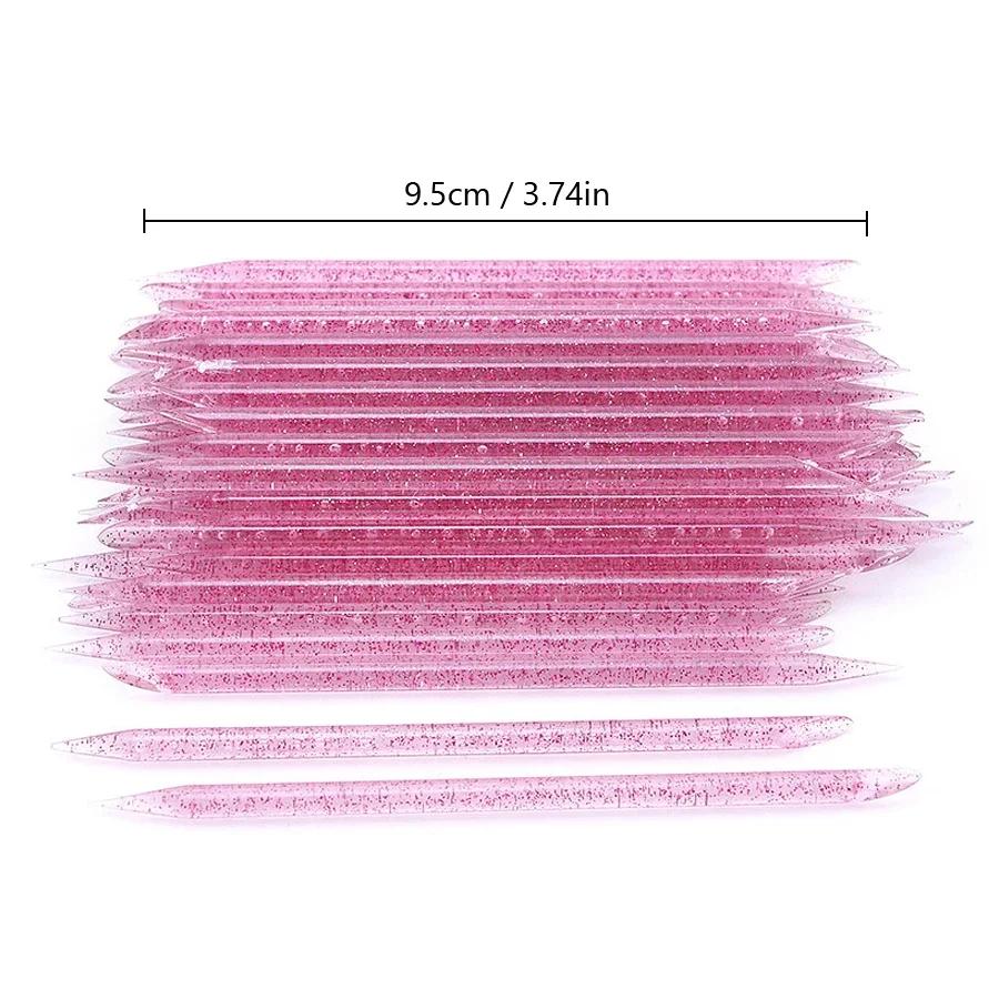 10/50/100 pièces bâton de cristal réutilisable Double extrémité Nail Art poussoir à cuticules outil 