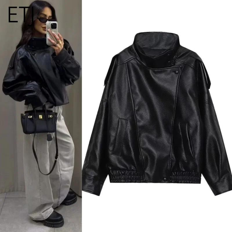 ETJ 2025 nouvelle version ample de la mode des femmes de col montant veste en simili cuir style de r
