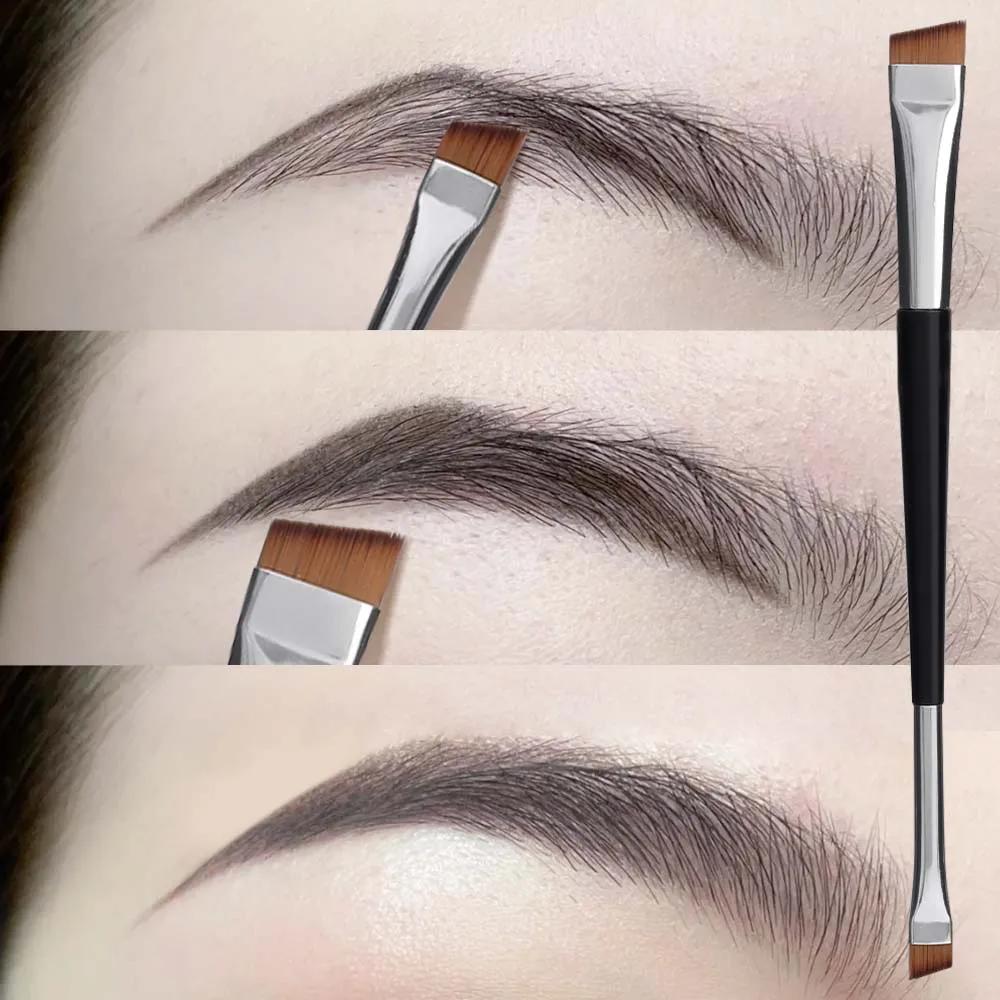 Brosse à sourcils professionnelle, Eyeliner, lame à tête plate coudée, pinceaux de maquillage pour C