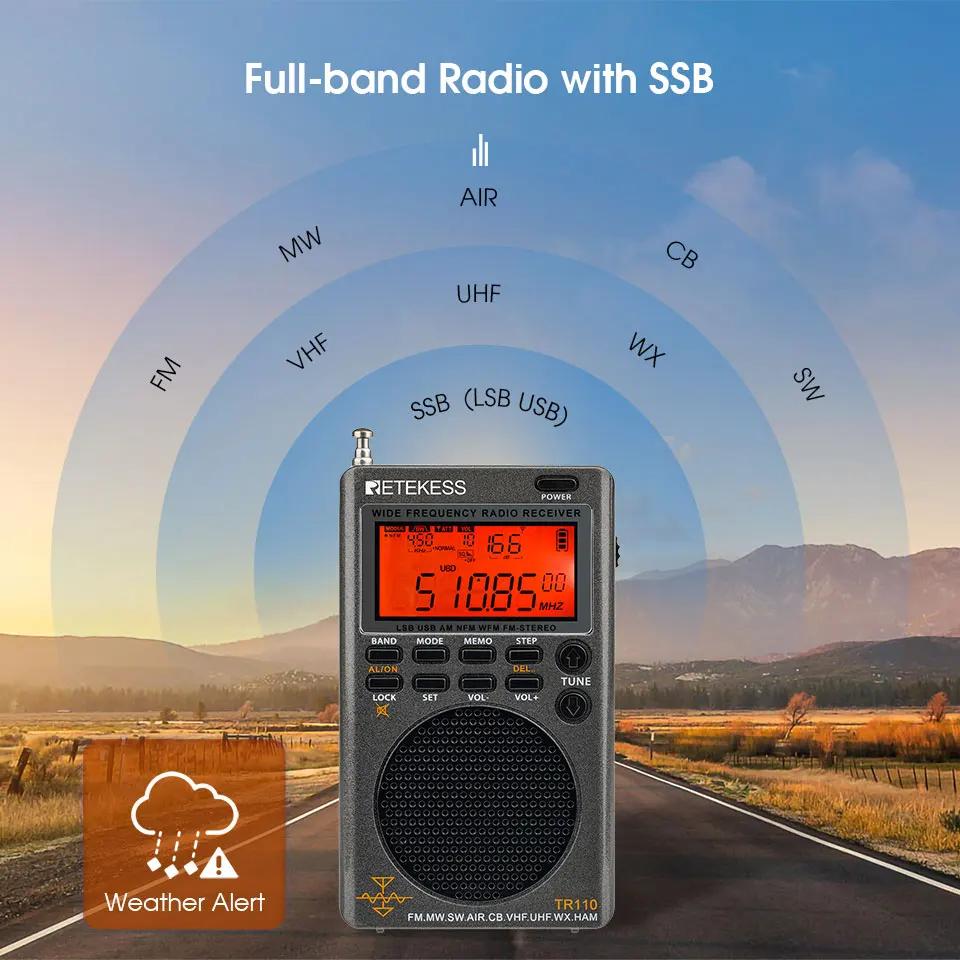 RETEKESS-Radio pleine bande pour l'extérieur, Radio à ondes courtes SSB, AM, FM, Toutes les vagues, 