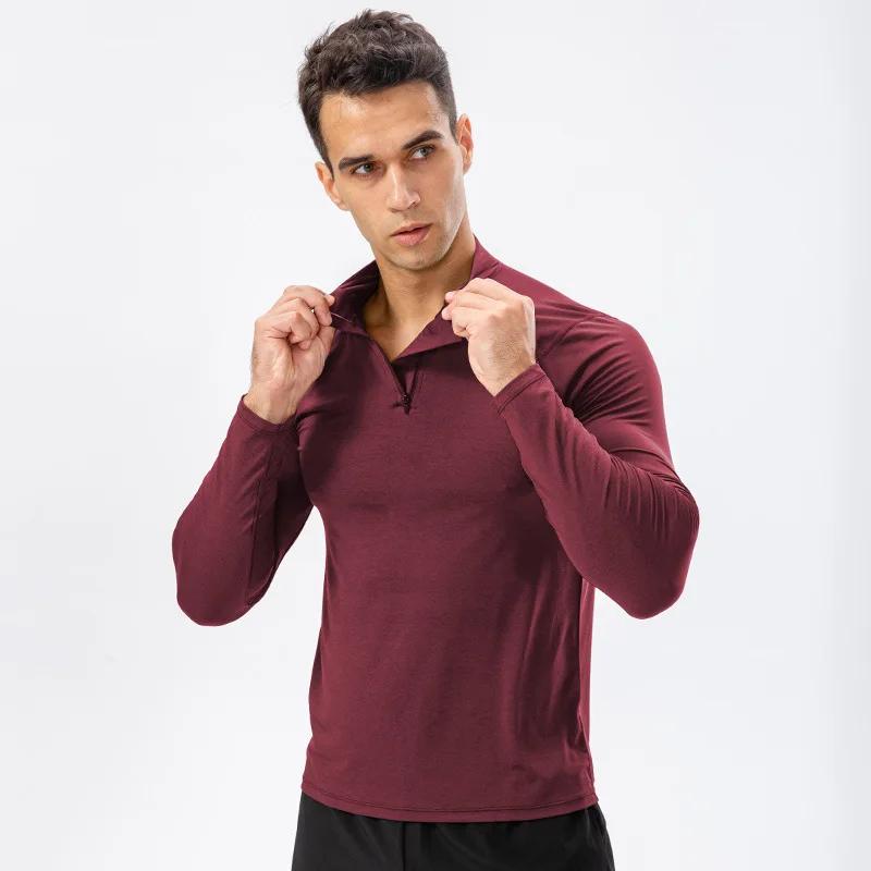 Sweat-shirt à manches longues pour hommes, haut de course à séchage rapide, demi-fermeture éclair, c
