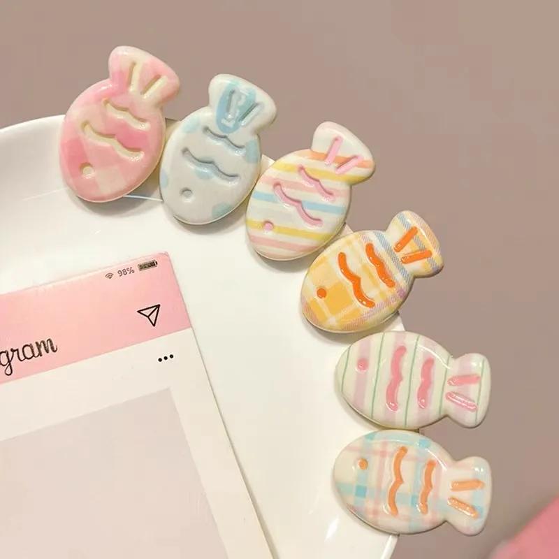 Épingle à cheveux couleur bonbon, 6 pièces, petit poisson, grille fraîche, rayures, dessin animé, Cl