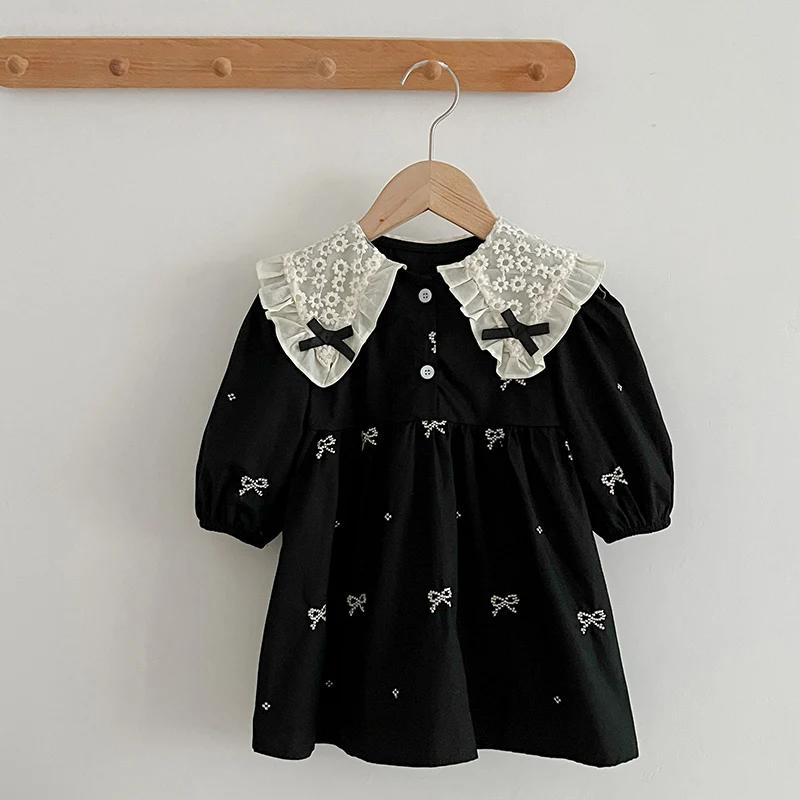 Robe de princesse d'automne pour filles de 0 à 6 ans, vêtements pour bébés filles, col papillon, une