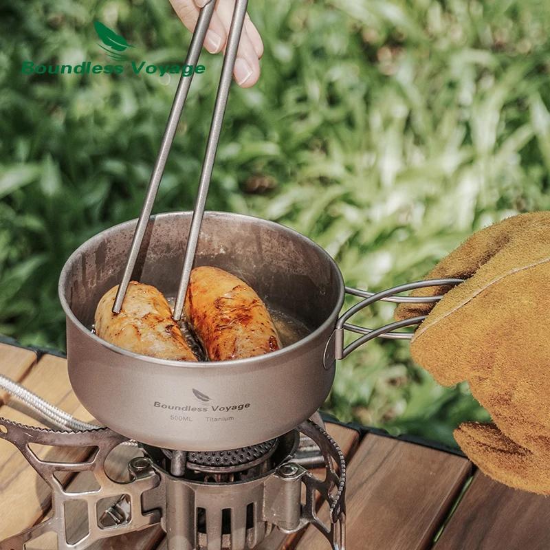 Ensemble de casseroles de Camping en titane, Voyage sans limites, avec poignée pliante, pique-nique,