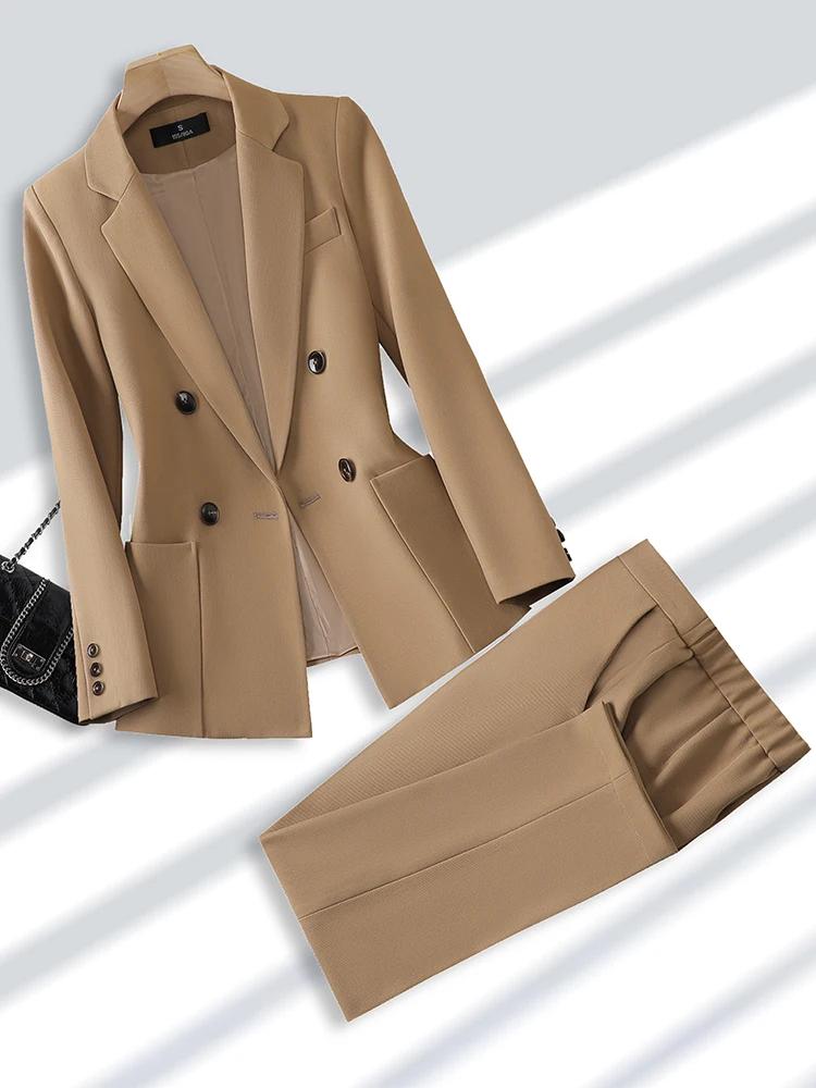 Costume pantalon à la mode pour femmes, tenue de bureau et de travail, Blazer et pantalon Beige, noi
