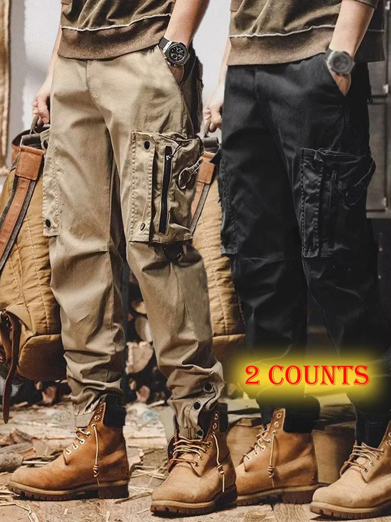 2 Pièces Nouveaux Pantalons de Travail Décontractés pour Hommes, Fins, à Cordon de Serrage, Coupe Am