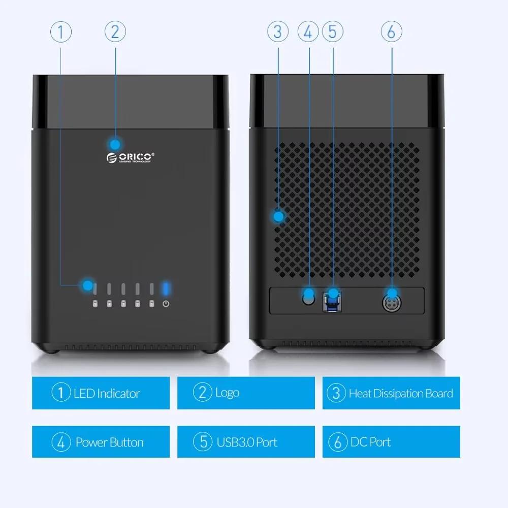 ORICO-Boîtier de disque dur SATA magnétique vers USB 3.0/Type-C, série DS, 5 baies, 3.5 pouces, pour