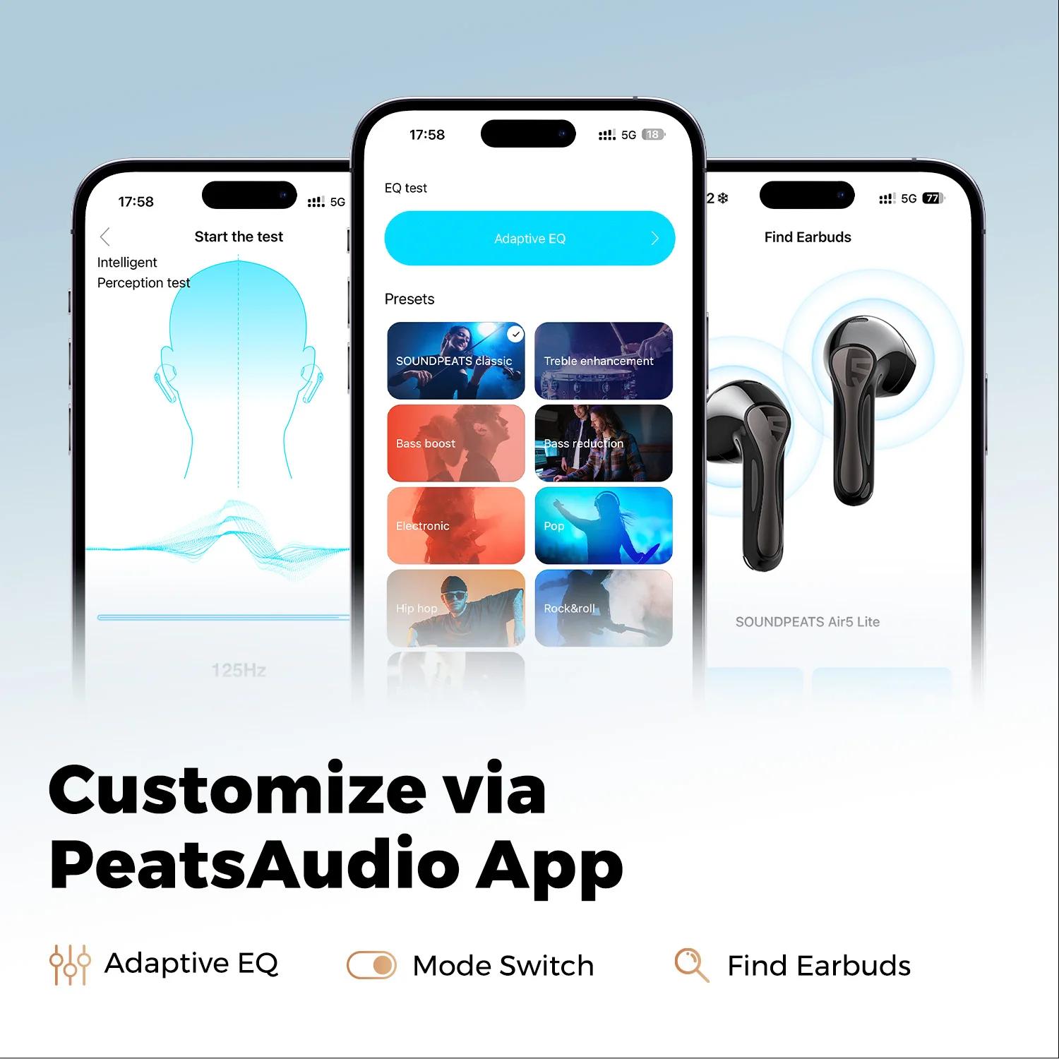 SoundPEATS Air5 Lite Bluetooth V5.4 écouteurs LDAC haute résolution Audio sans fil écouteur, pilote 