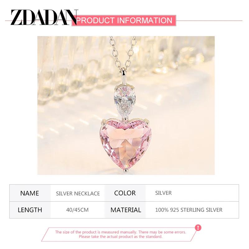 ZDADAN 925 argent rose Zircon collier chaînes pour femmes bijoux de mode