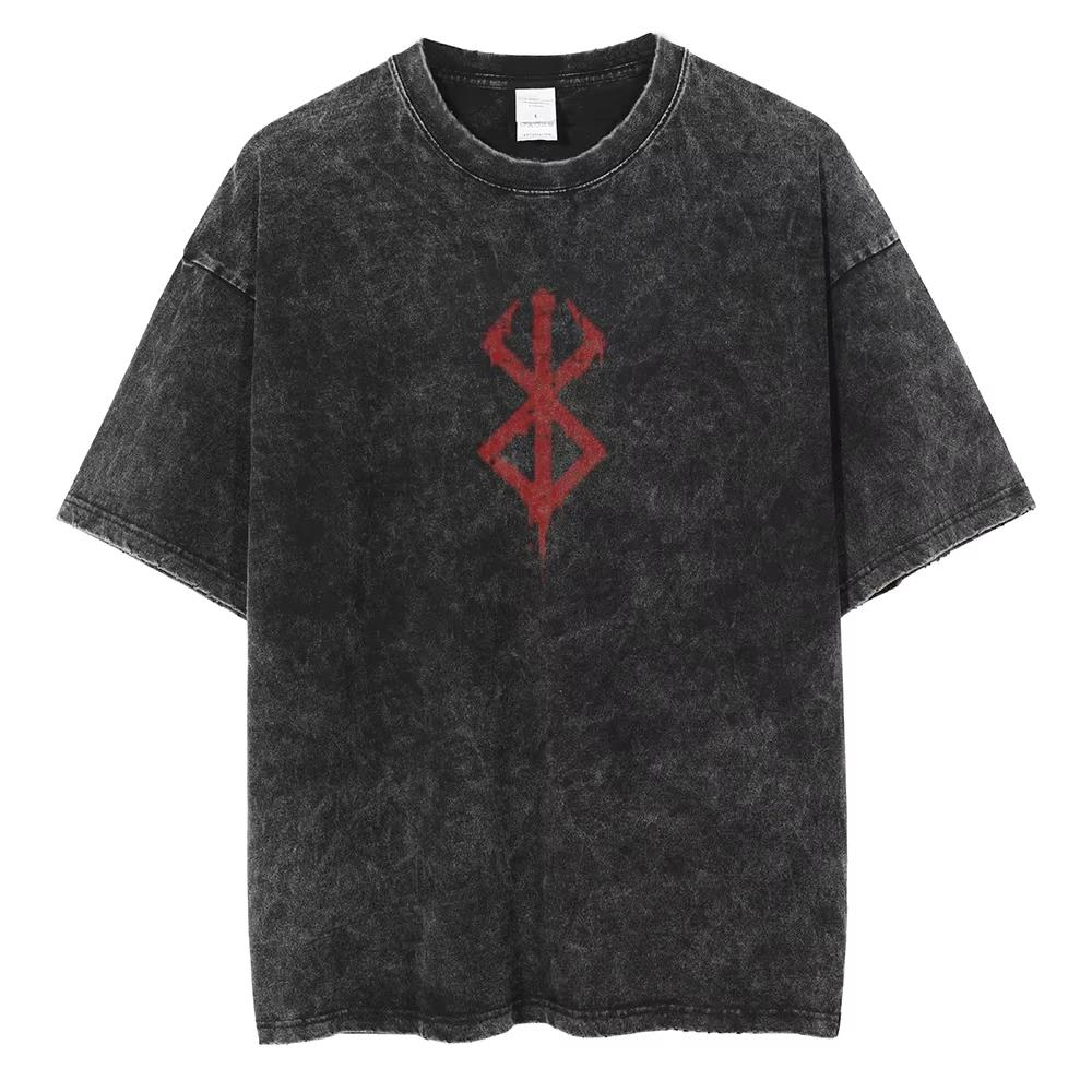 Anime Berserk Logo graphique imprimé t-shirt hommes femmes Vintage Manga T-shirts lavé coton t-shirt