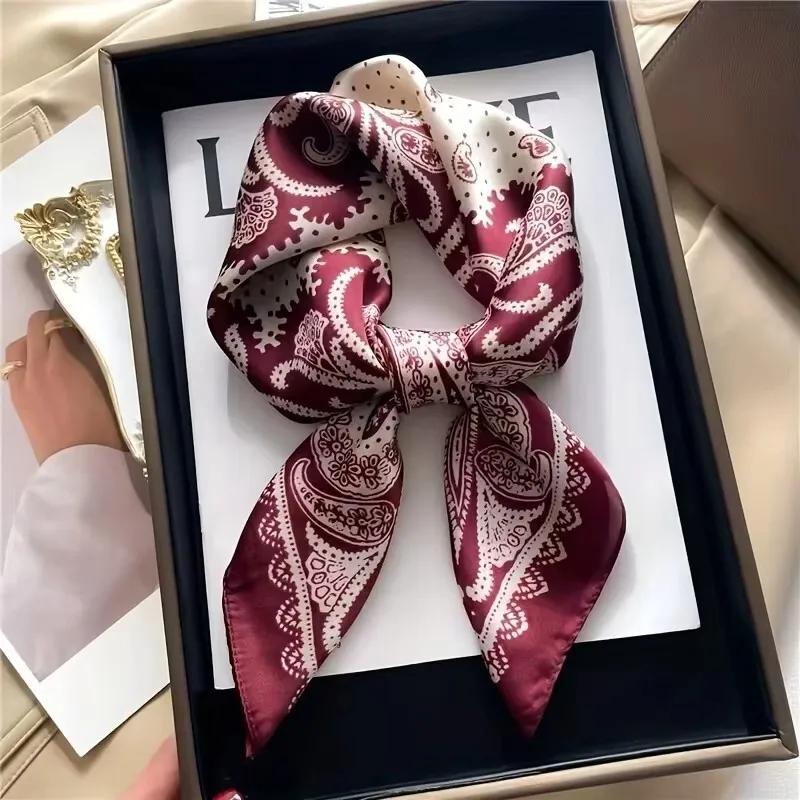 Foulard carré imprimé Paisley pour femmes, en Satin doux, semblable à de la soie, fin, Style Mature,