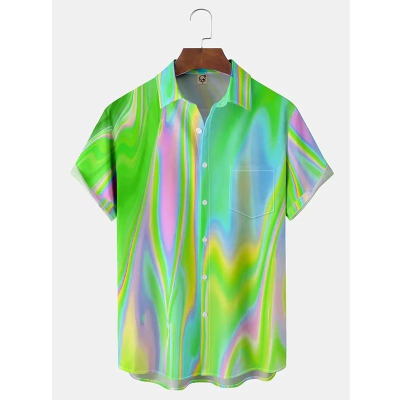 Chemise hawaïenne imprimée ligne 3D pour hommes, Style Harajuku Y2K, surdimensionnée, manches courte