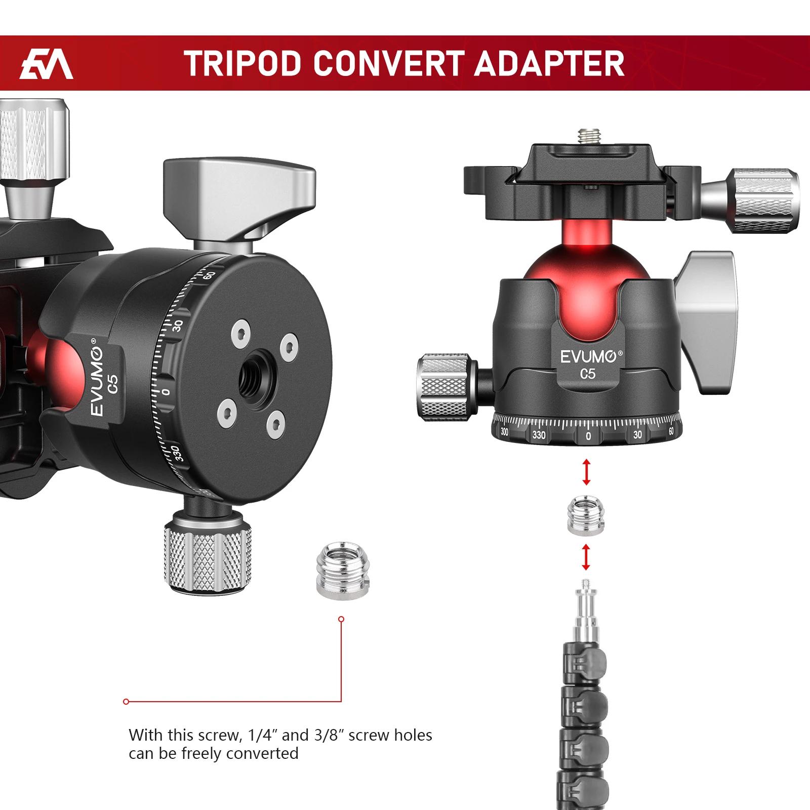 EVUMO C5 Tête sphérique professionnelle 38 mm Grande tête sphérique 360 °   Tête de trépied panorami