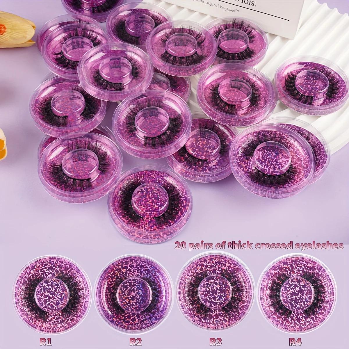 20 paires 4 Styles vaporeux Faux vison Faux cils mélangés dramatiques épais bouclés moelleux bande c