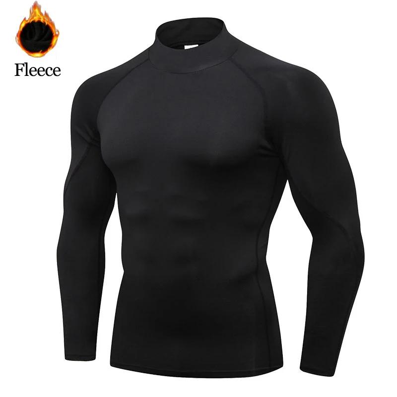 Chemise de sport en polaire pour hommes, chemise de Compression à col haut, haut d'entraînement à ma