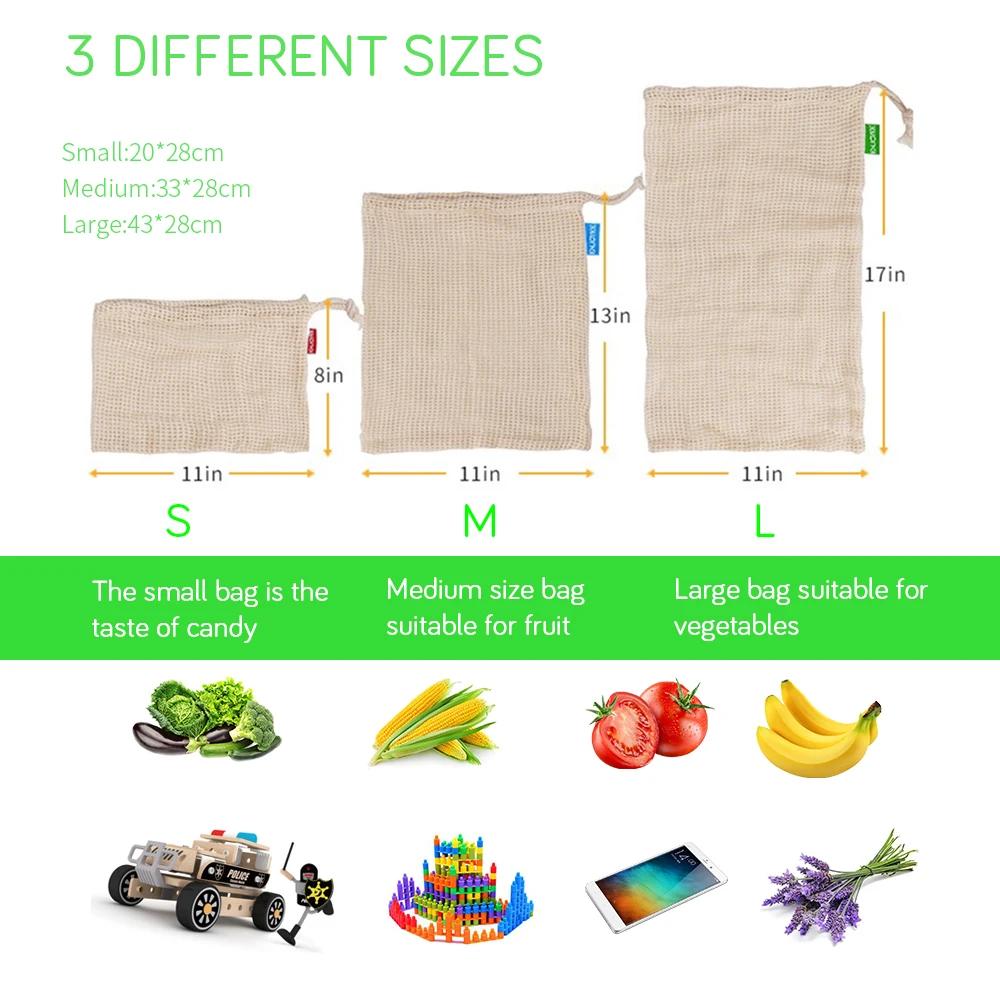 Sacs de produits en maille de coton réutilisables, pour légumes, fruits, aliments, cuisine, sac de r