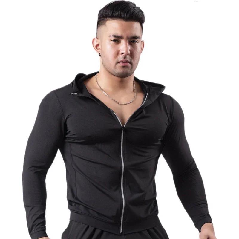 Veste de sport à capuche pour hommes, fitness, course du matin, basket-ball, entraînement, séchage r
