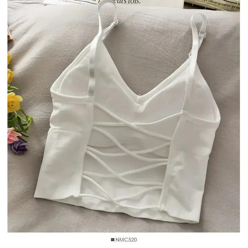 Débardeur Sexy pour femmes, soutien-gorge intégré, couleur unie, haut court, épaules dénudées, Camis