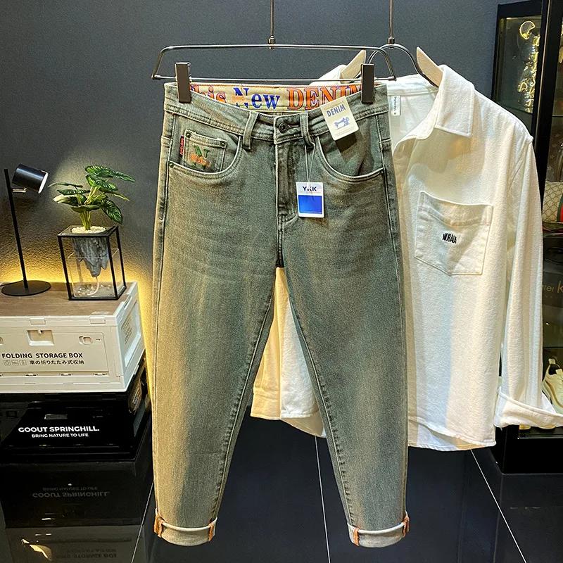 DistMurcia-Jean vert vintage pour homme, pantalon slim décontracté, nouvelle mode printemps et autom