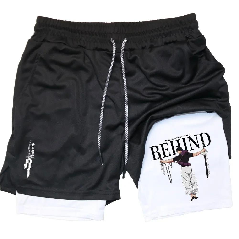 Short de fitness double couche pour homme, short de performance Anime, imprimé Toji, short Dean M, e