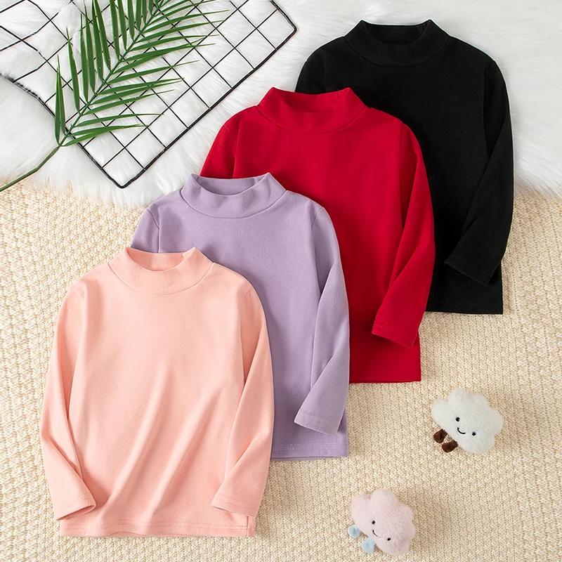 1/2/3 pièces enfants automne et hiver chaud col moyen couleur unie Base haut décontracté T-shirt gar