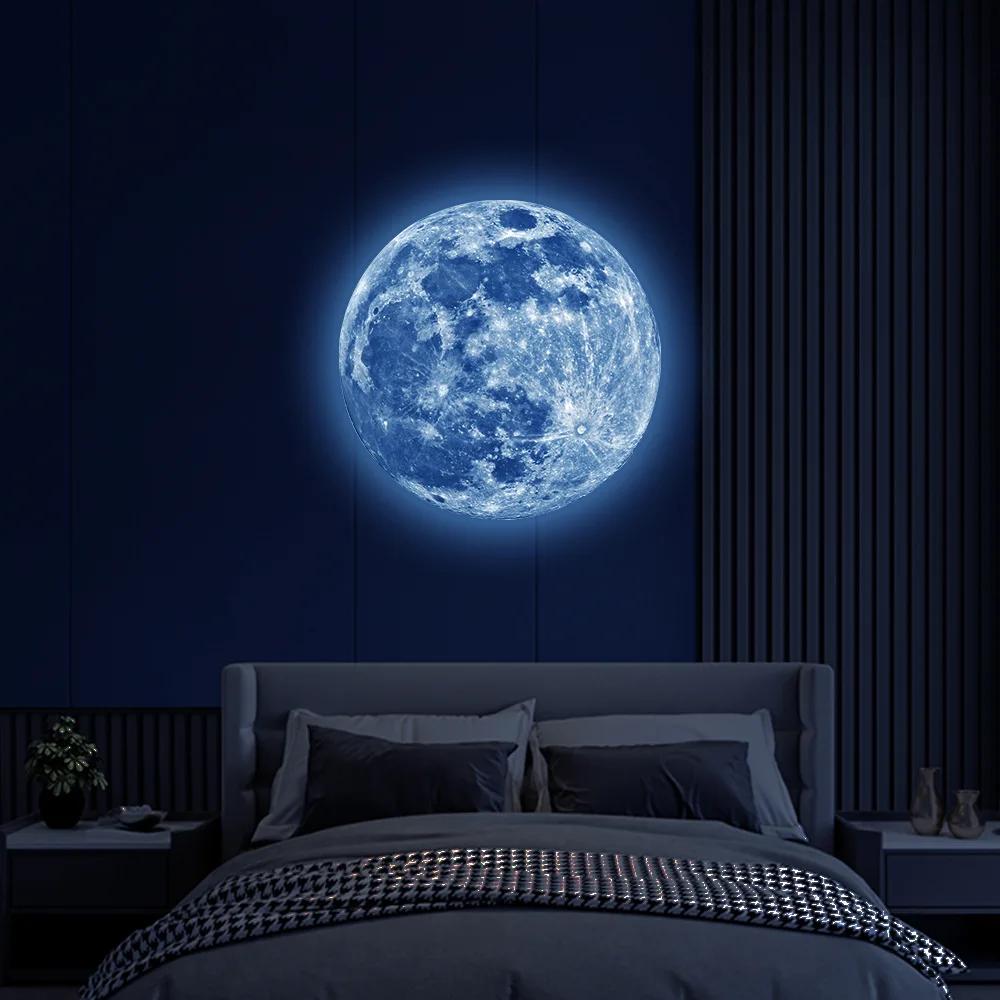 Offre spéciale 3D lune lumineuse autocollant mural lueur dans la nuit autocollant Fluorescent PVC ma