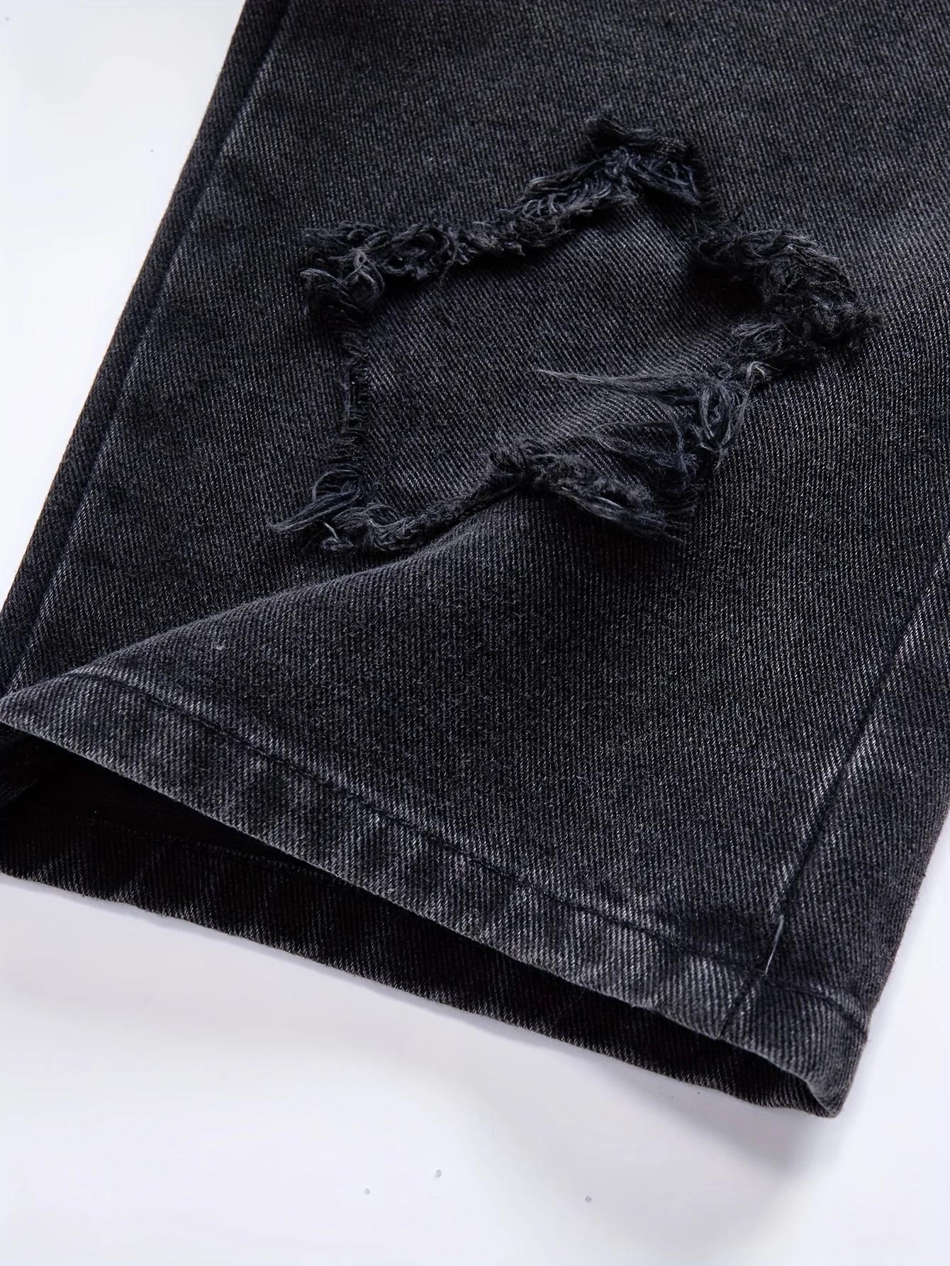Pantalon en Denim à jambes droites pour filles, tissu délavé Y2K, motif cinq étoiles, Patchwork, pol