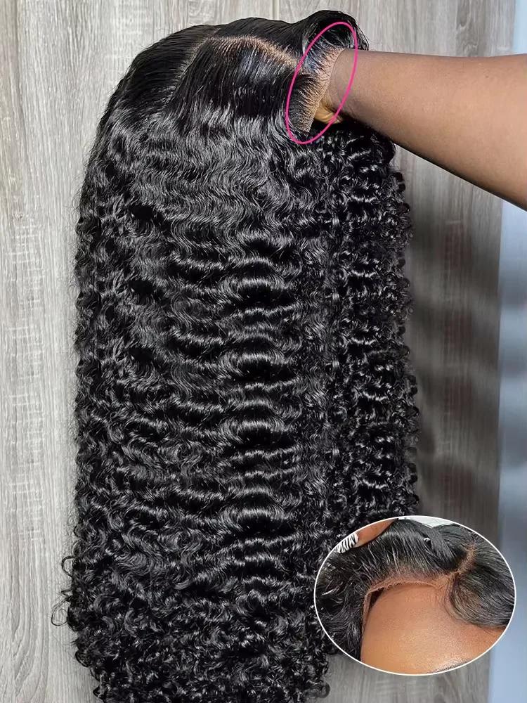 Perruque sans colle cheveux humains prête à porter deep wave brésilienne lace front bouclé HD 360 fu