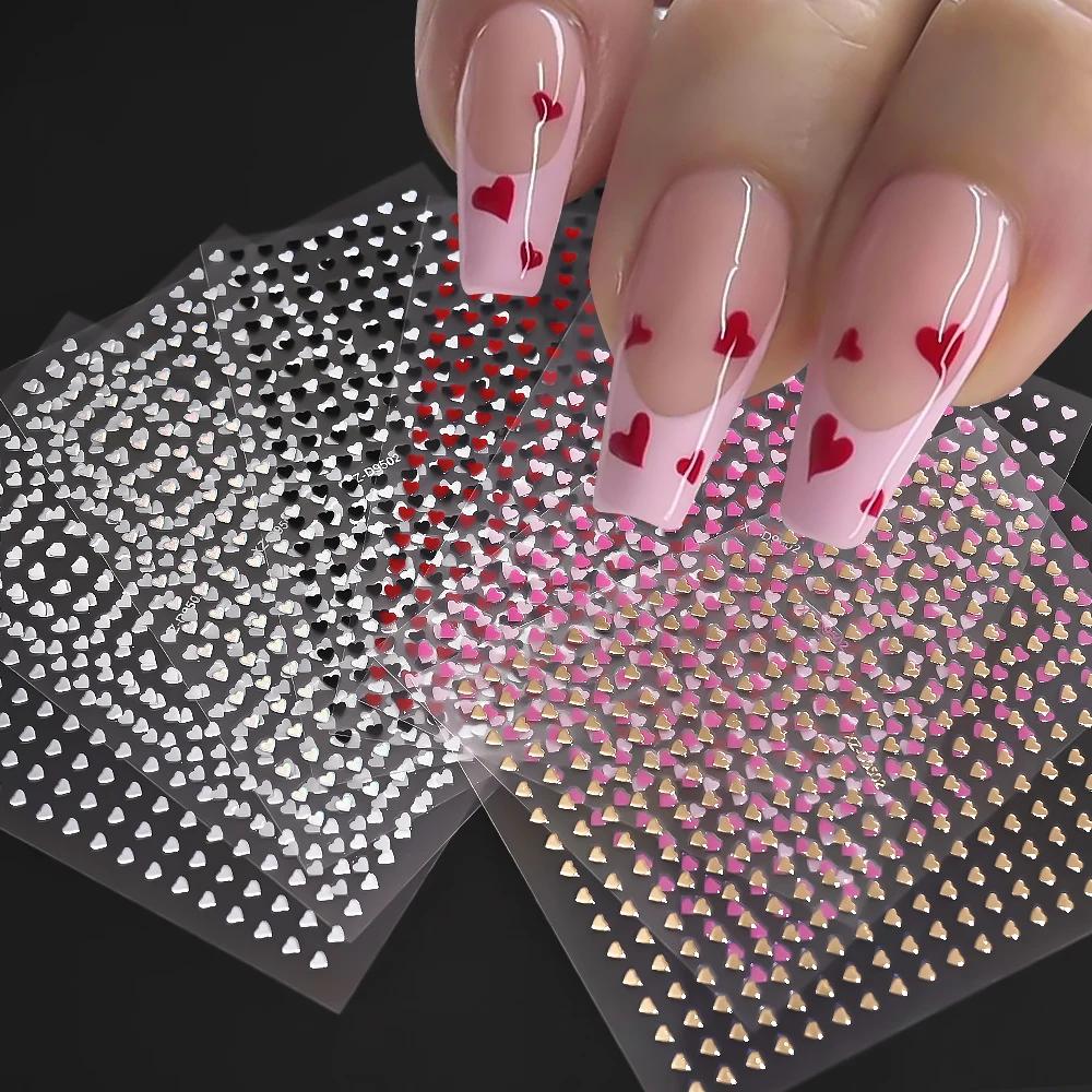 8 couleurs/ensemble 3D doux amour-coeur ongles autocollants Mini coeurs auto-adhésif Nail Art curseu