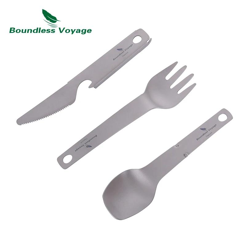 Ensemble de vaisselle en titane Voyage sans limites, couteau utilitaire d'extérieur, fourchette cuil