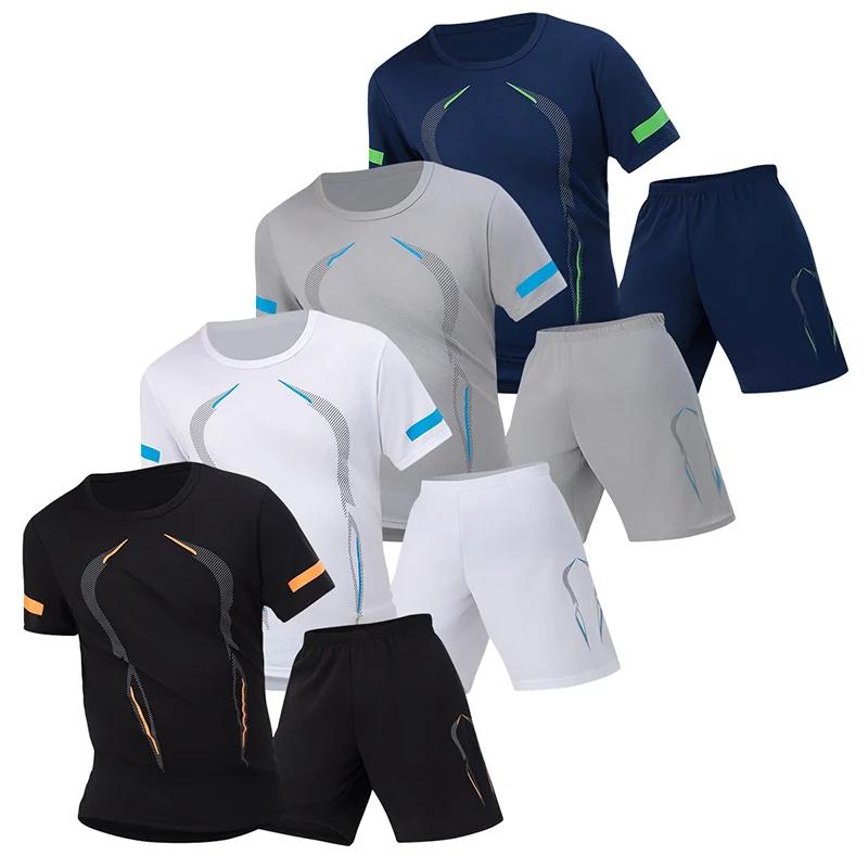 Combinaison de sport en maille respirante à séchage rapide pour hommes, 2 pièces, ample, grande tail