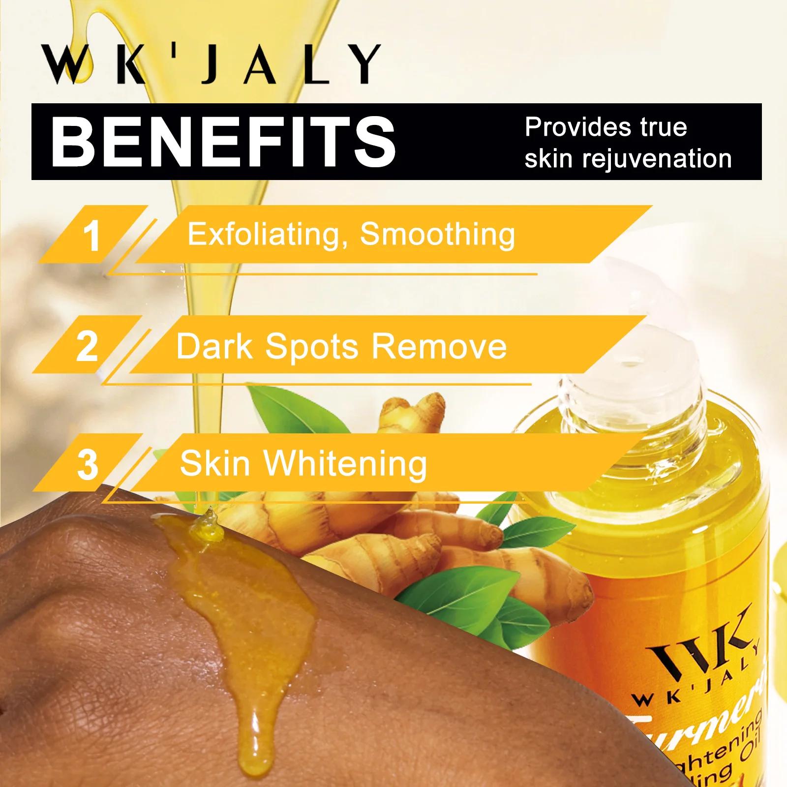 WK JALY Huile exfoliante jaune pour tous les tons de peau, au curcuma naturel, éclaircissante, améli