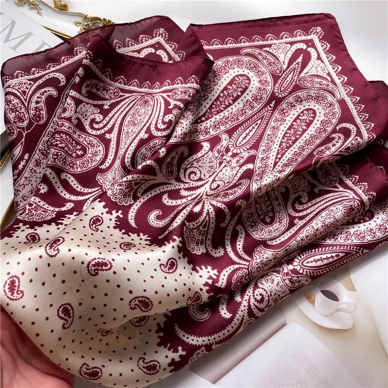 Foulard carré imprimé Paisley pour femmes, en Satin doux, semblable à de la soie, fin, Style Mature,