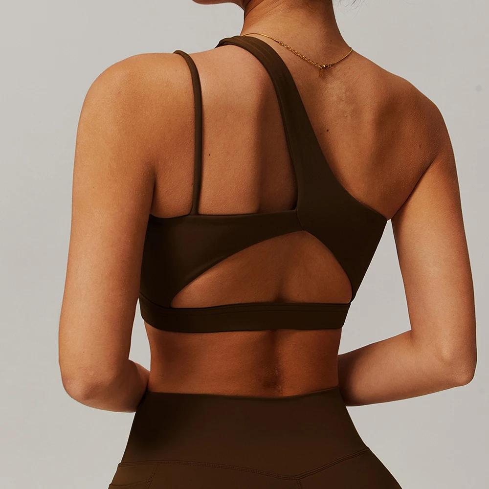 Soutien-gorge de sport Push Up pour femmes, bretelles obliques, antichoc, Yoga, haut court, course à