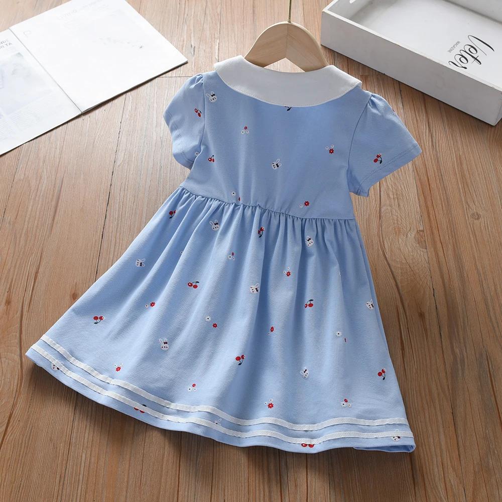 Robe d'été pour bébés filles de 2 à 6 ans, vêtements en coton à manches courtes et col rabattu