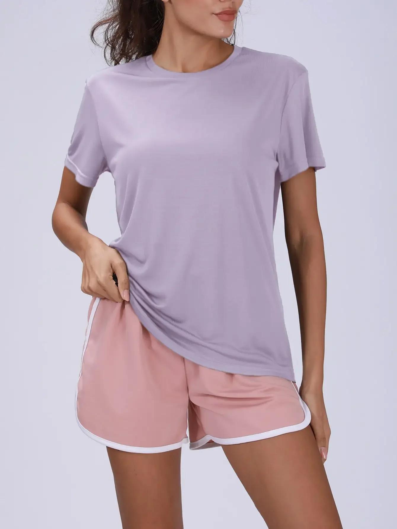 T-Shirt de Sport ultraléger à séchage rapide pour femmes, couleur unie violette, manches courtes de 