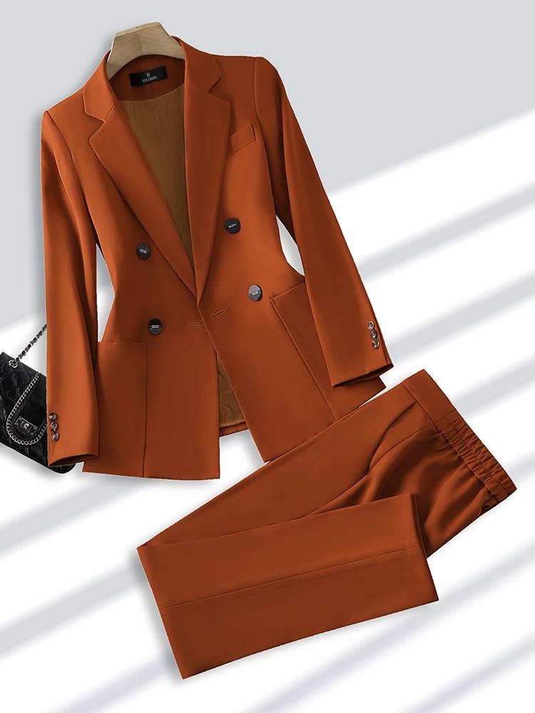 Costume pantalon à la mode pour femmes, tenue de bureau et de travail, Blazer et pantalon Beige, noi